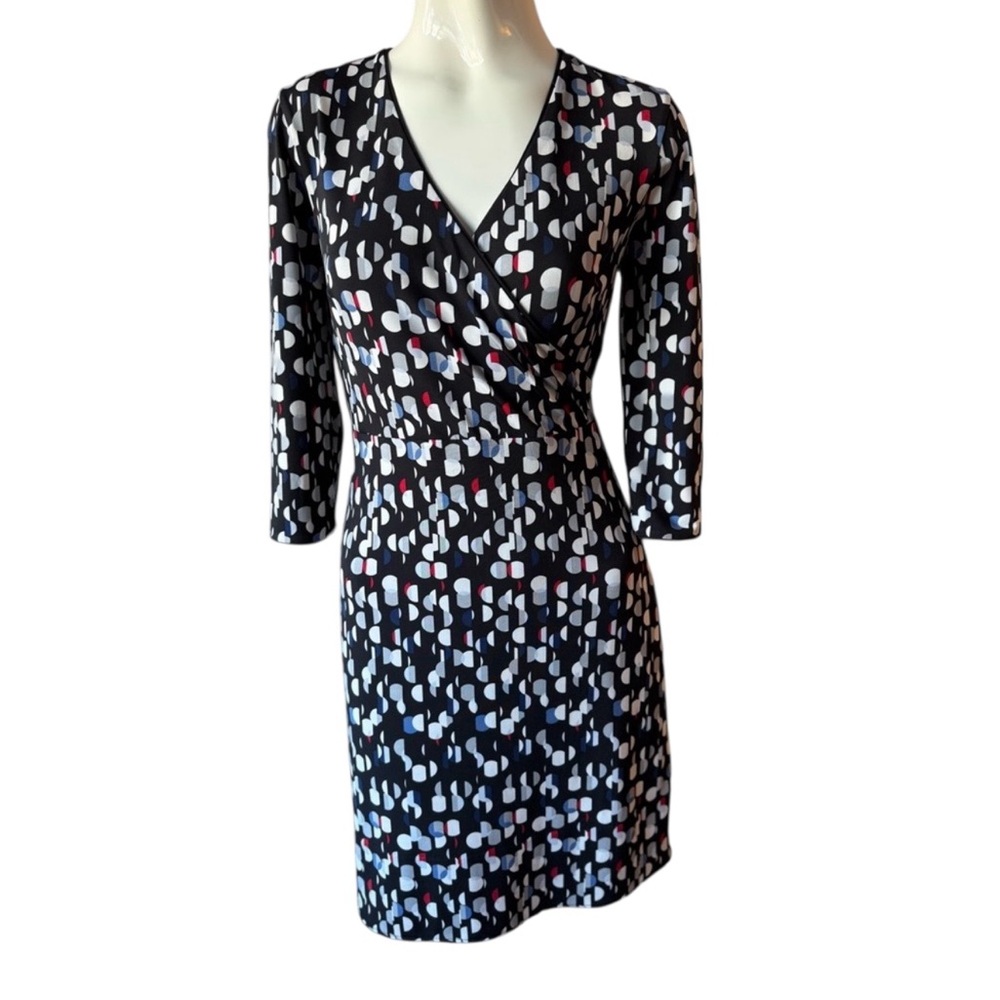 WHBM Stylish Black and White Patterned Dress long Sleeve Knee Length SIZE XXS